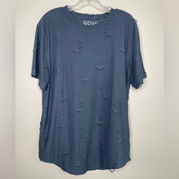 Nova Industries Destructed T-Shirt Dark Slate Gray Size Medium - Picture 3 of 10